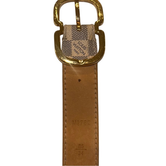 Louis Vuitton M9782 Damier Azur 25mm Gold Buckle Belt, Size 85/34 - Picture 6 of 6